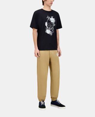 The Kooples H BLACK WASHED men's black t-shirt with flower skull serigraphy