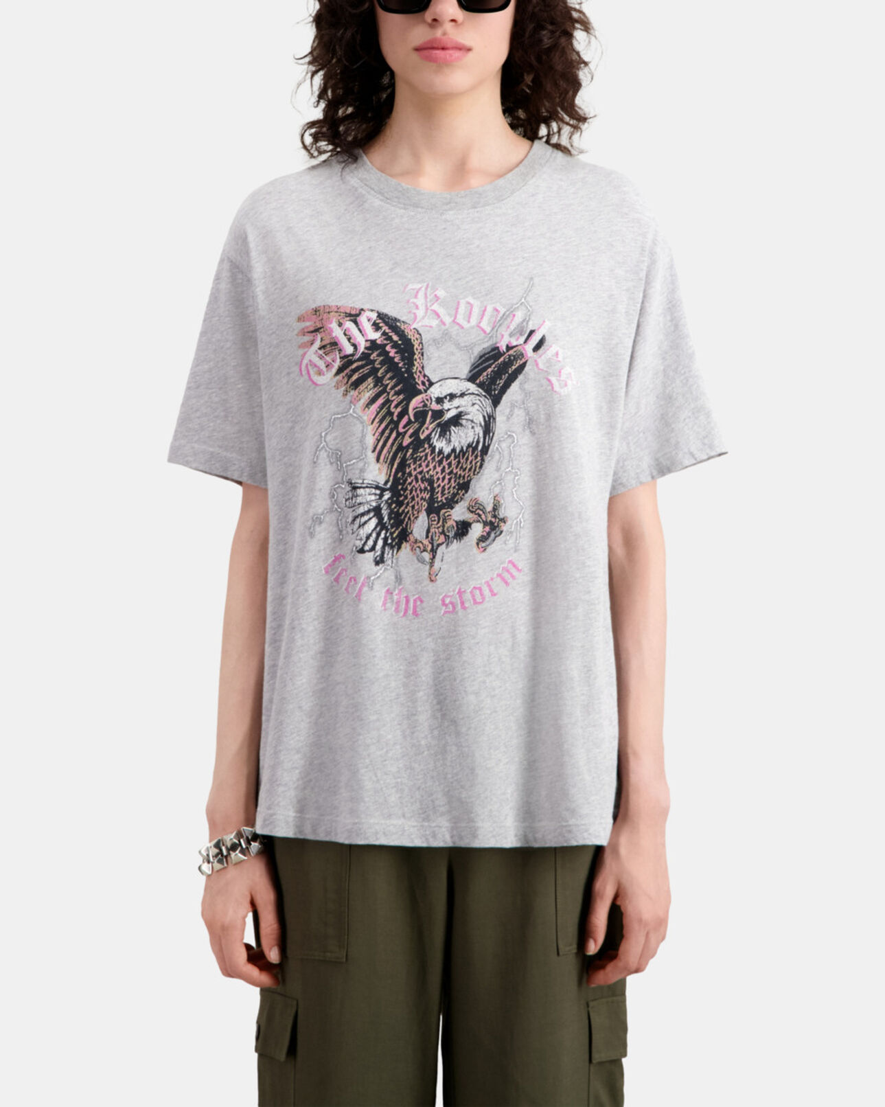 The Kooples WOMEN GRIS CLAIR grey t-shirt with feel the storm serigraphy