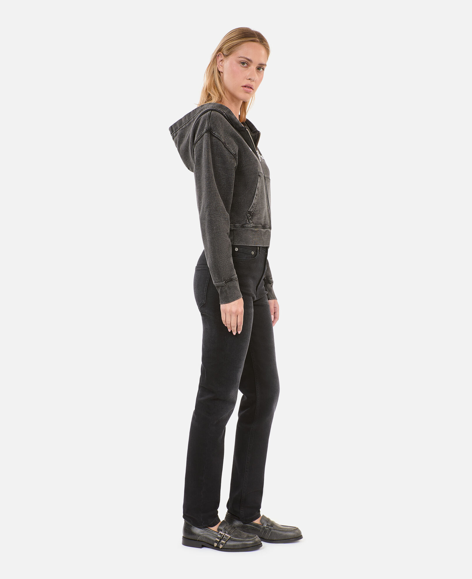 The Kooples F BLACK WASHED black hoodie with serigraphy