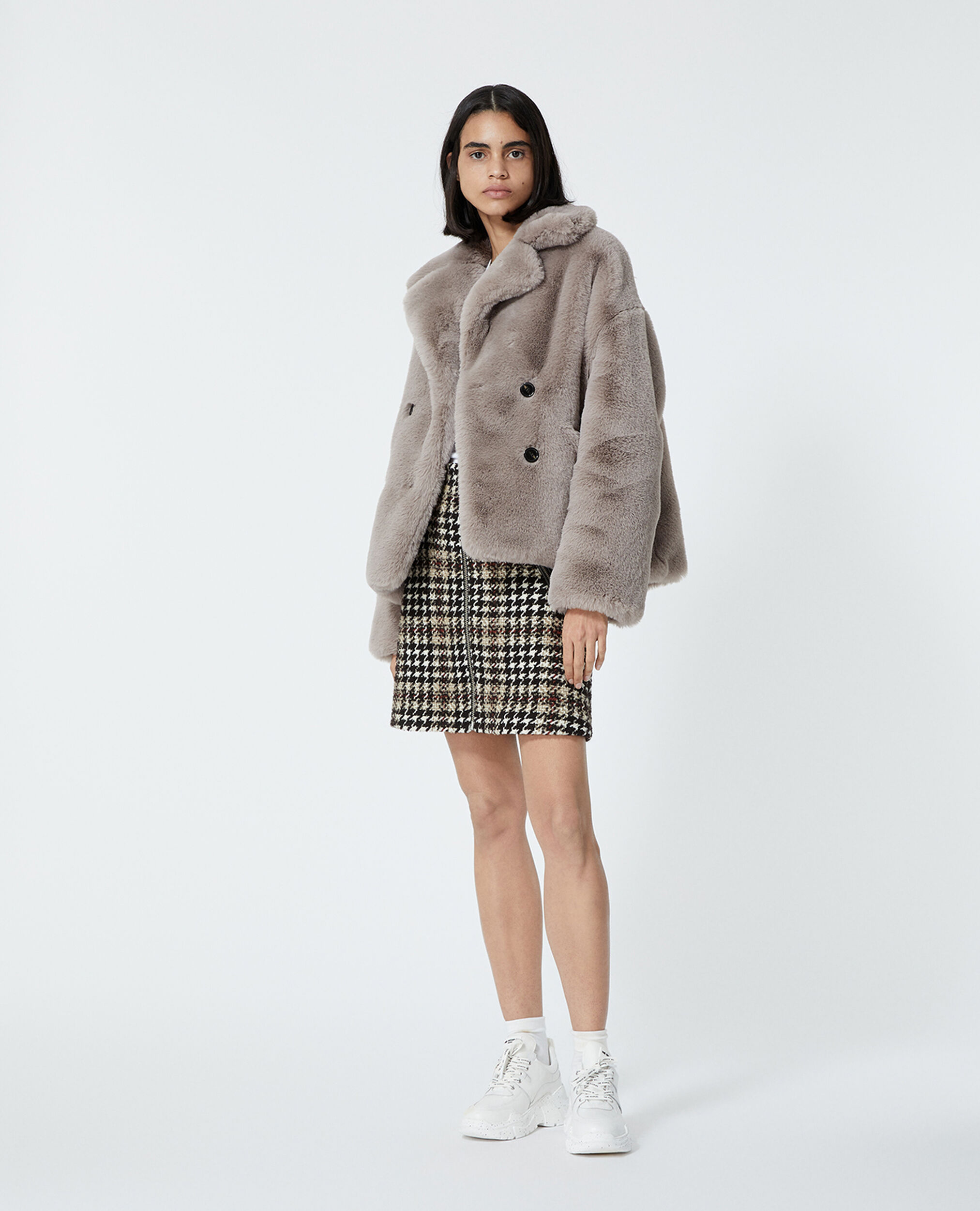 Cropped gray faux fur coat, GREY, hi-res image number null