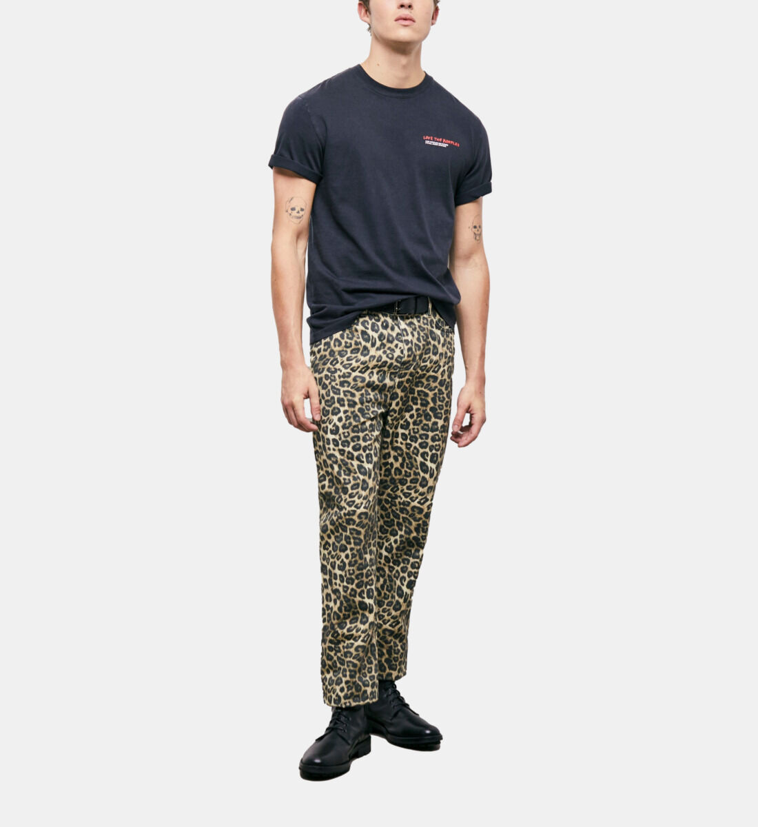 Leopard print straight cut jeans The Kooples US