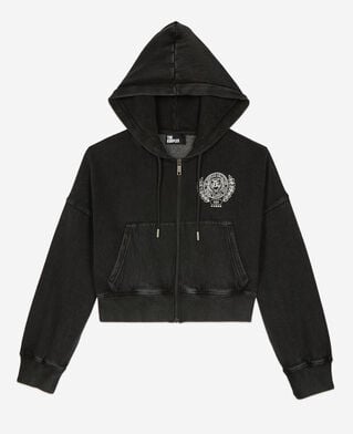 The Kooples F BLACK WASHED black blazon hoodie
