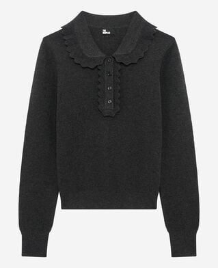 The Kooples FEMME BLACK pull en laine m&eacute;lang&eacute;e col claudine anthracite