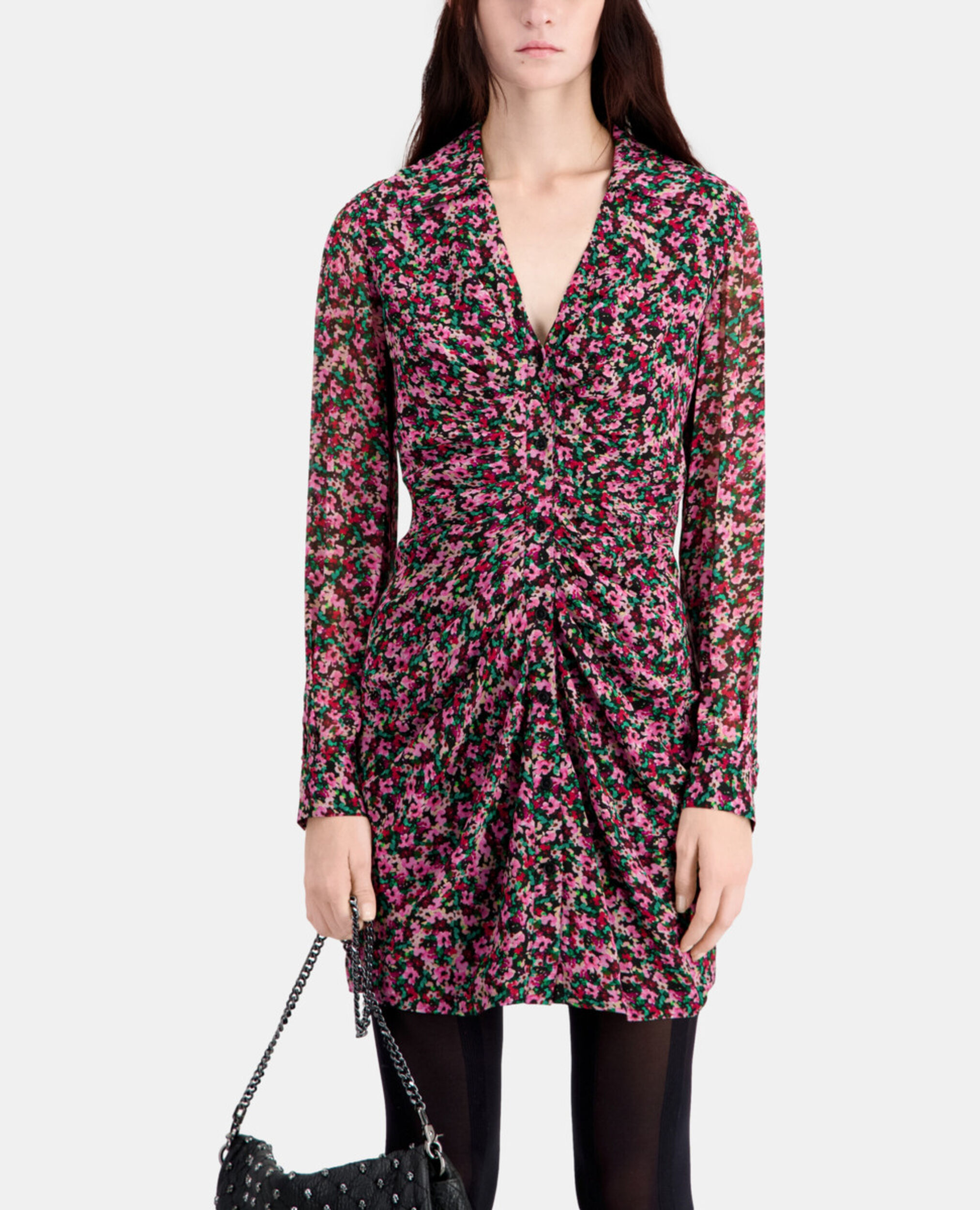 Short printed dress with shirring, MULTICOLOR, hi-res image number null