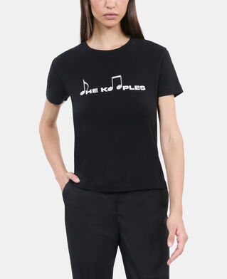 The Kooples DAMEN BLACK WASHED schwarzes t-shirt mit siebdruck