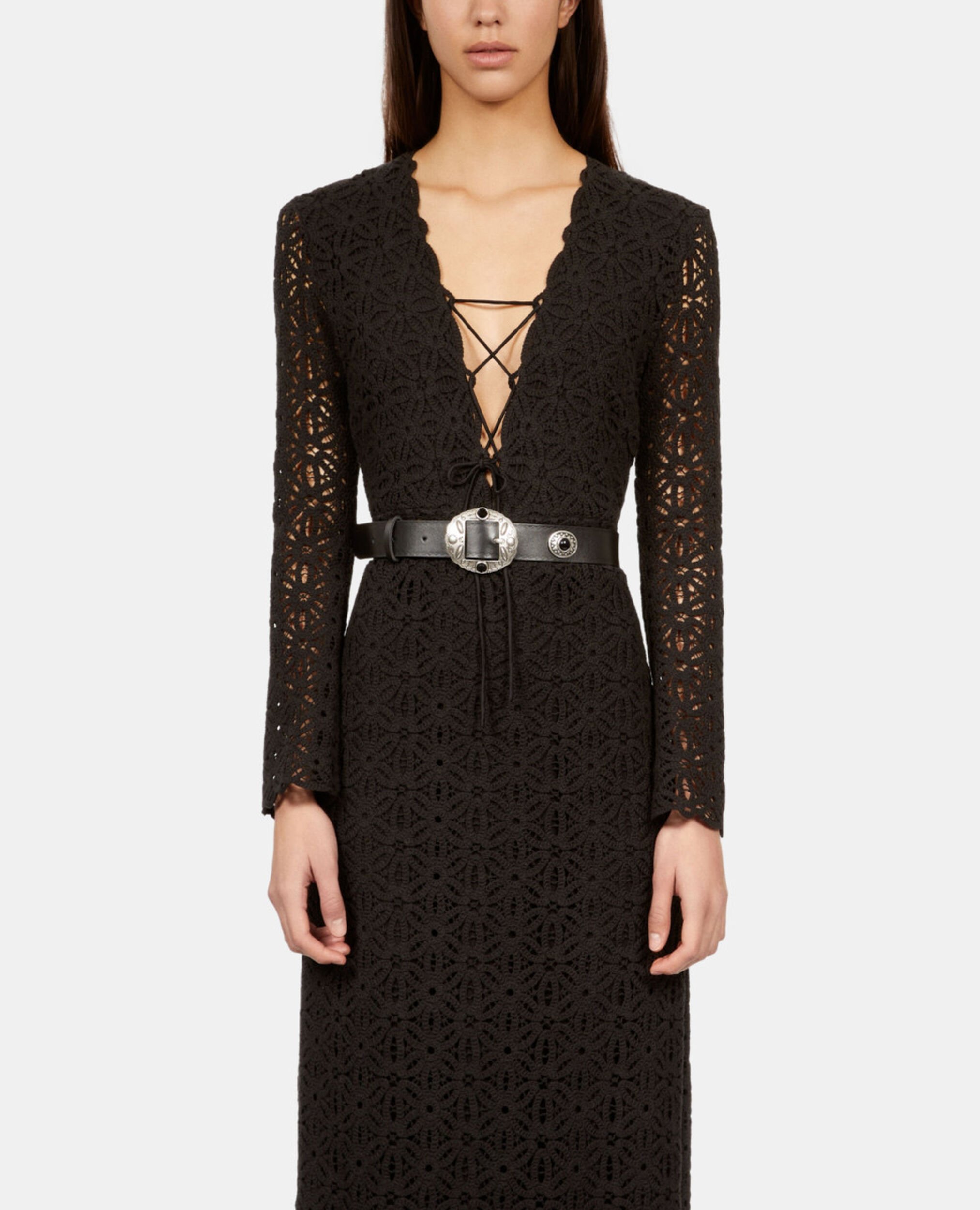 Long black guipure dress, BLACK, hi-res image number null