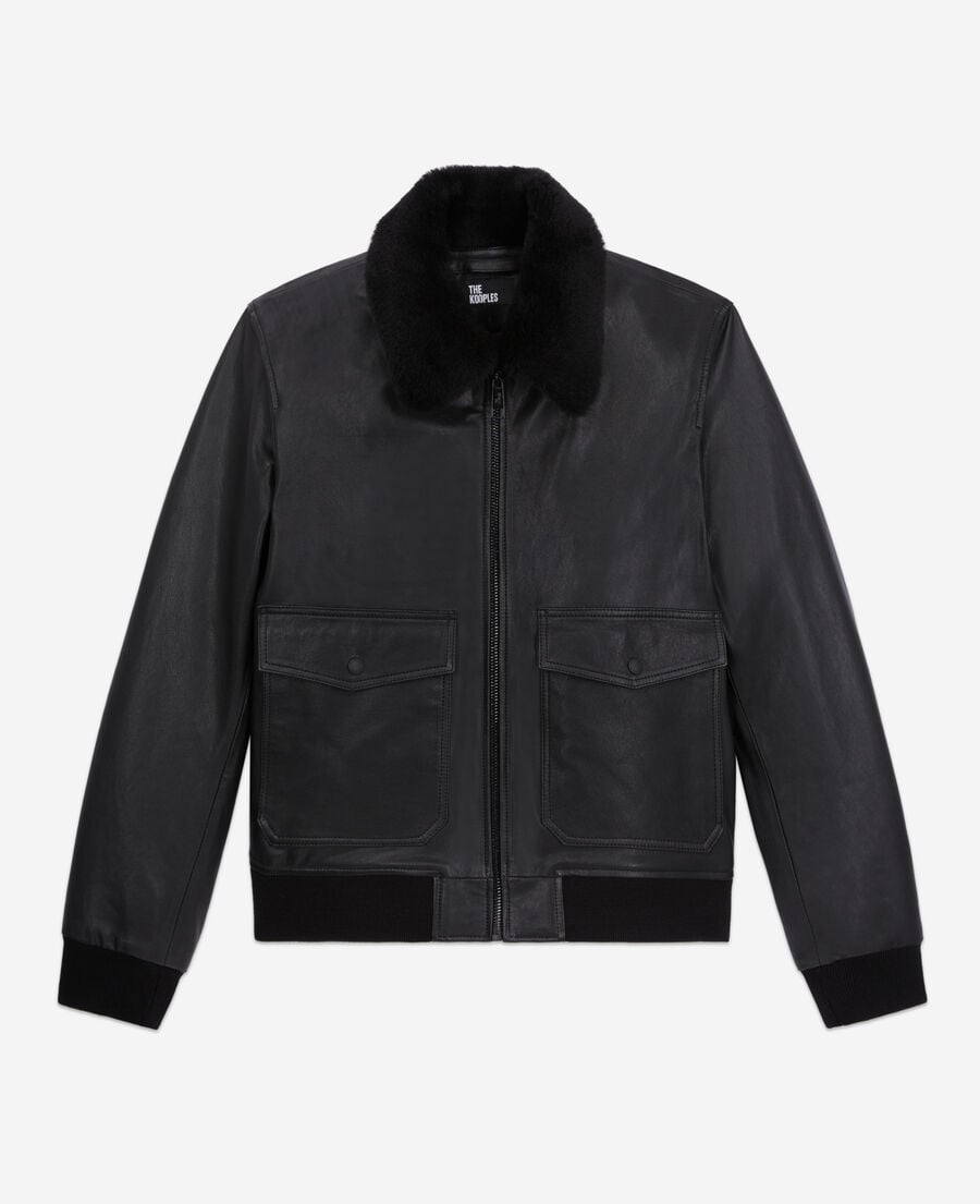 The Kooples HERREN BLACK schwarze bomberjacke aus leder