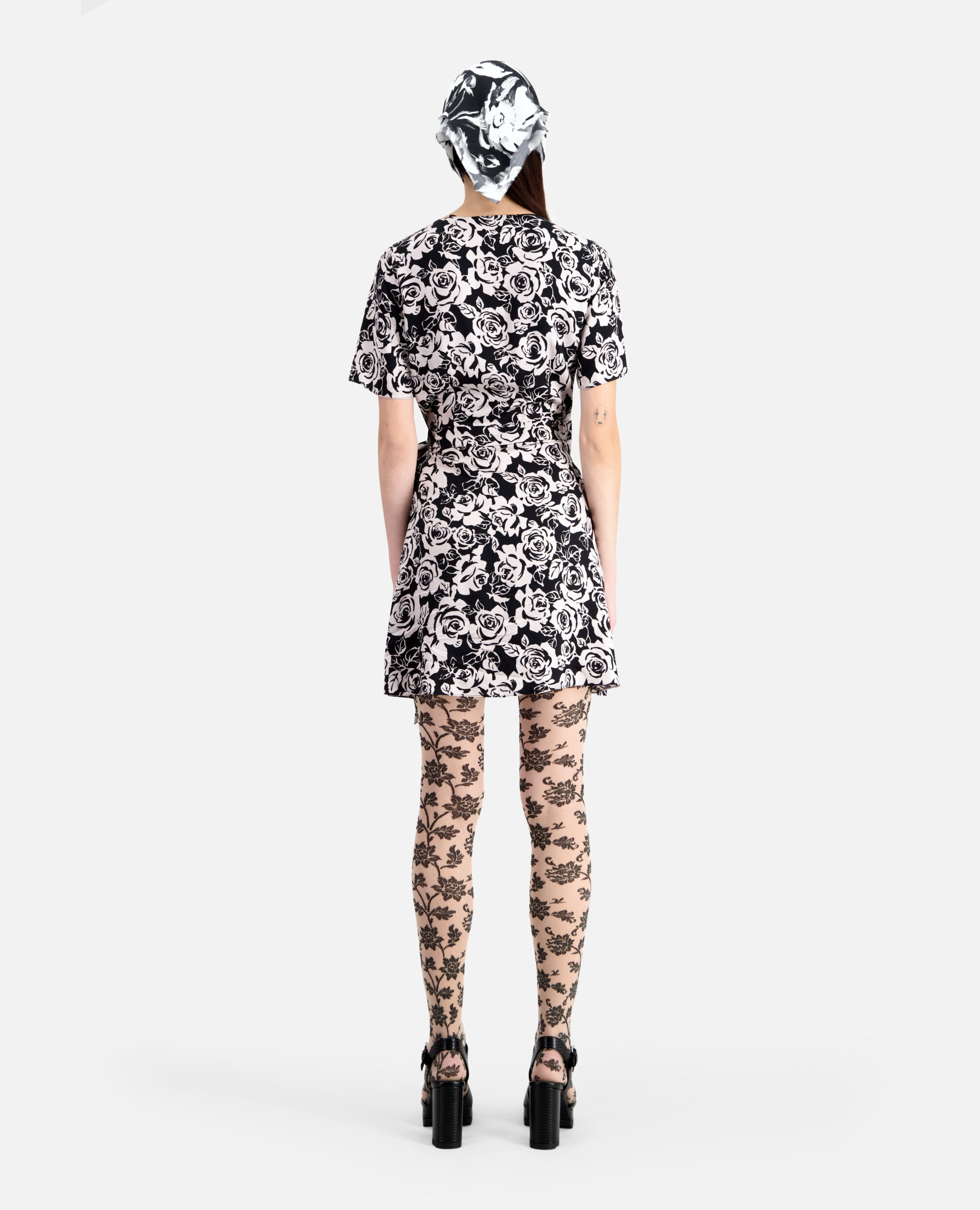 Short printed wrap dress, BLACK / PINK, hi-res image number null