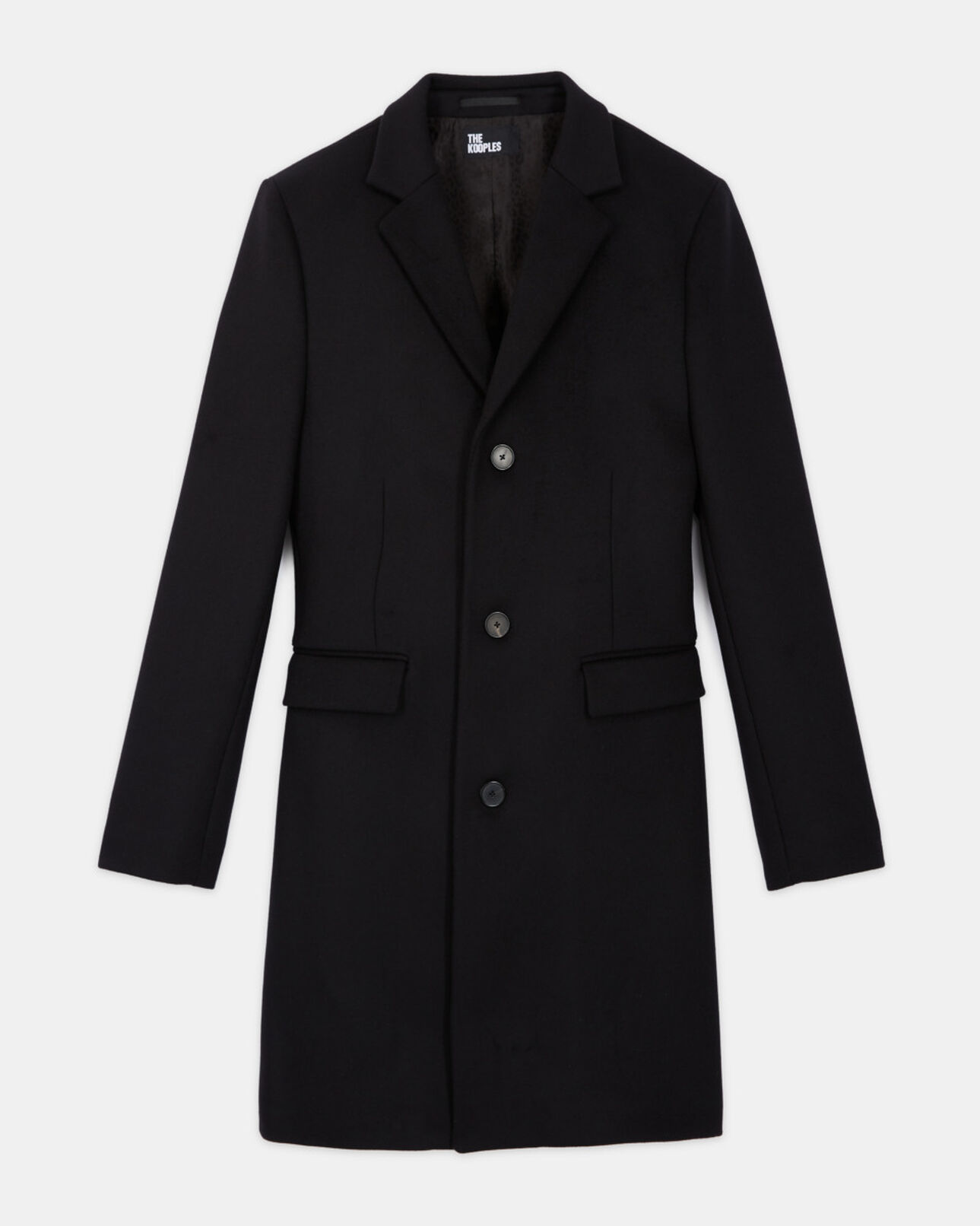 The Kooples MEN BLACK long wool coat with leopard lining
