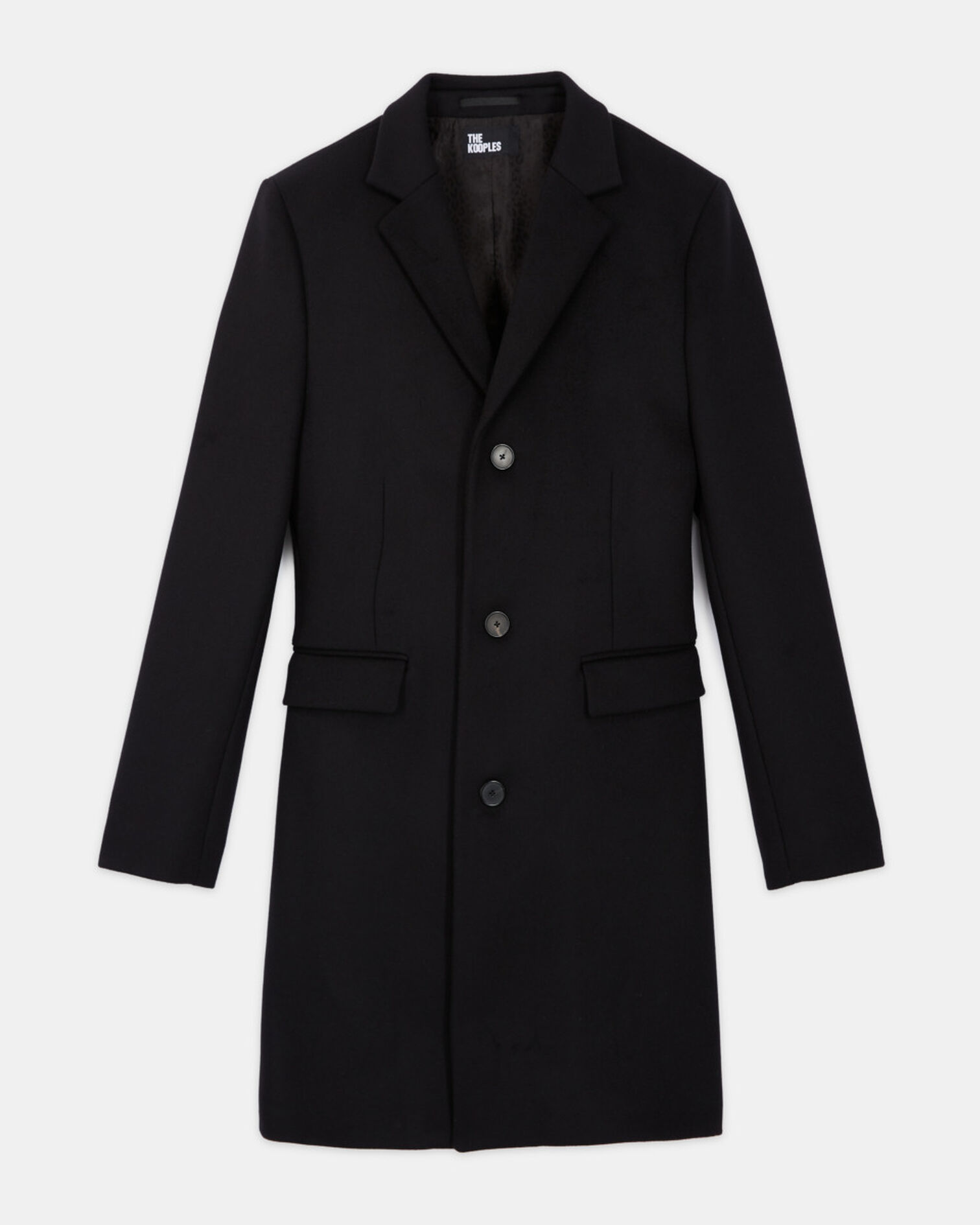 Long wool coat with leopard lining, BLACK, hi-res image number null