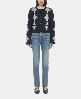 The Kooples F BLACK GREY WHITE grey alpaca diamond cardigan