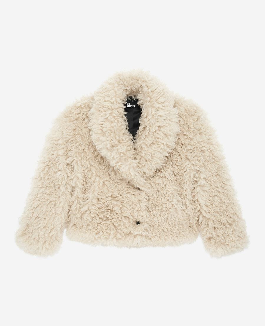 The Kooples DAMEN ECRU kurzer mantel in ecru mit pelzeffekt