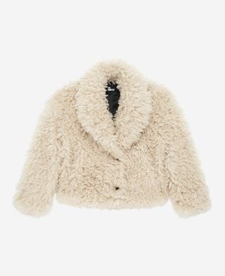 The Kooples DAMEN ECRU kurzer mantel in ecru mit pelzeffekt