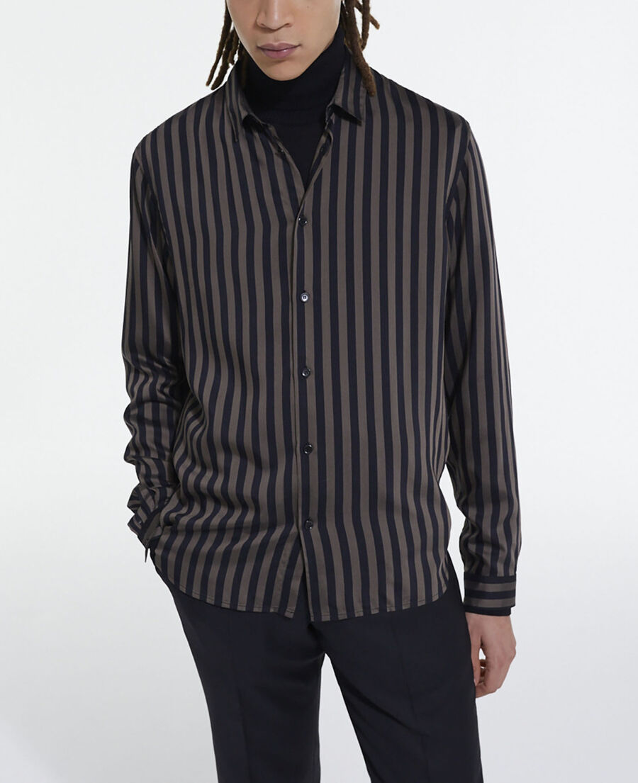 The Kooples HOMME BLACK BEIGE chemise col classique à rayures