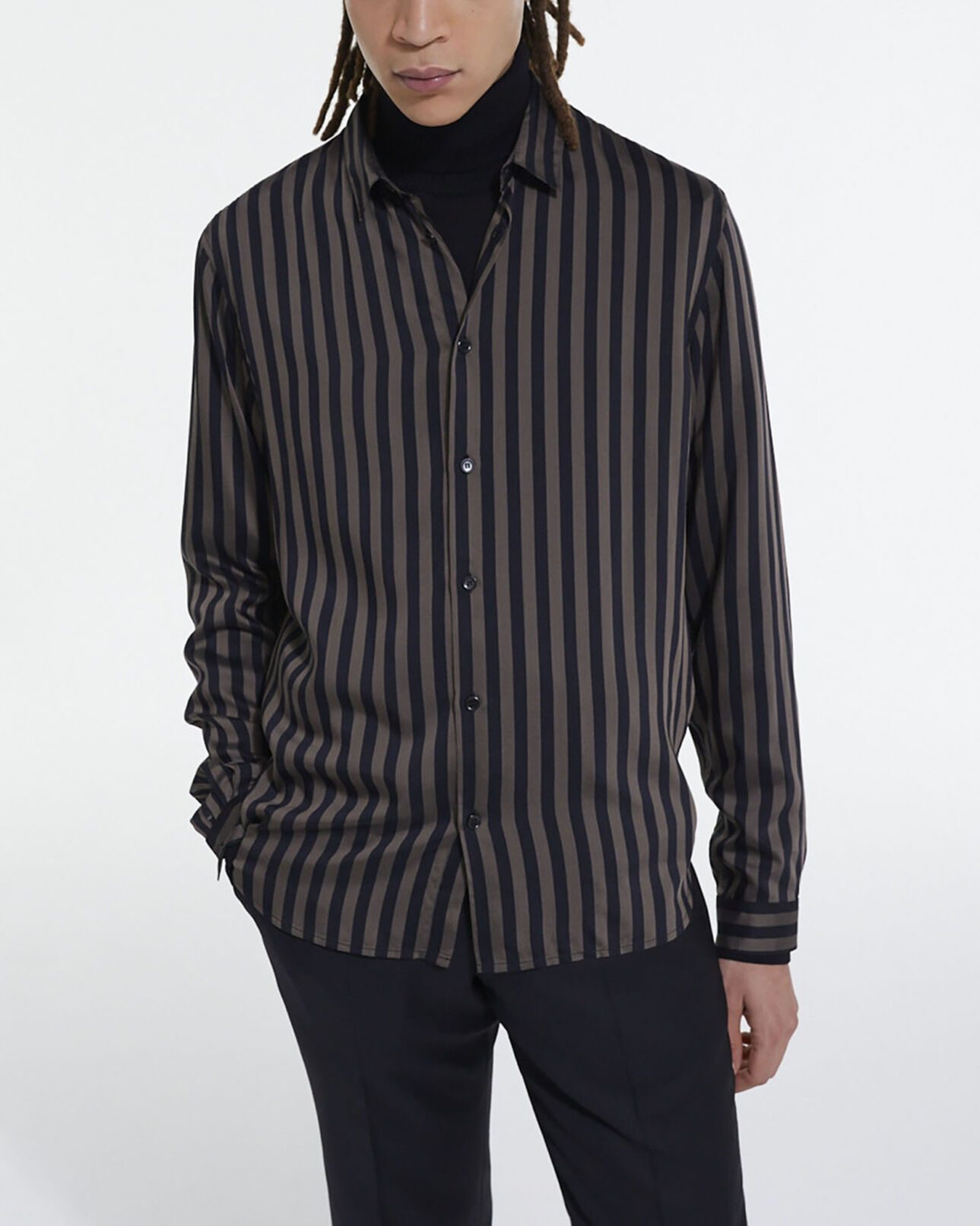 The Kooples MEN BLACK BEIGE striped shirt with classic collar