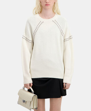 The Kooples F ECRU ecru ribbed wool and cashmere sweater with studs