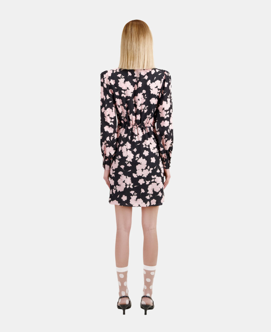 The Kooples WOMEN BLACK / PINK long printed dress with draping