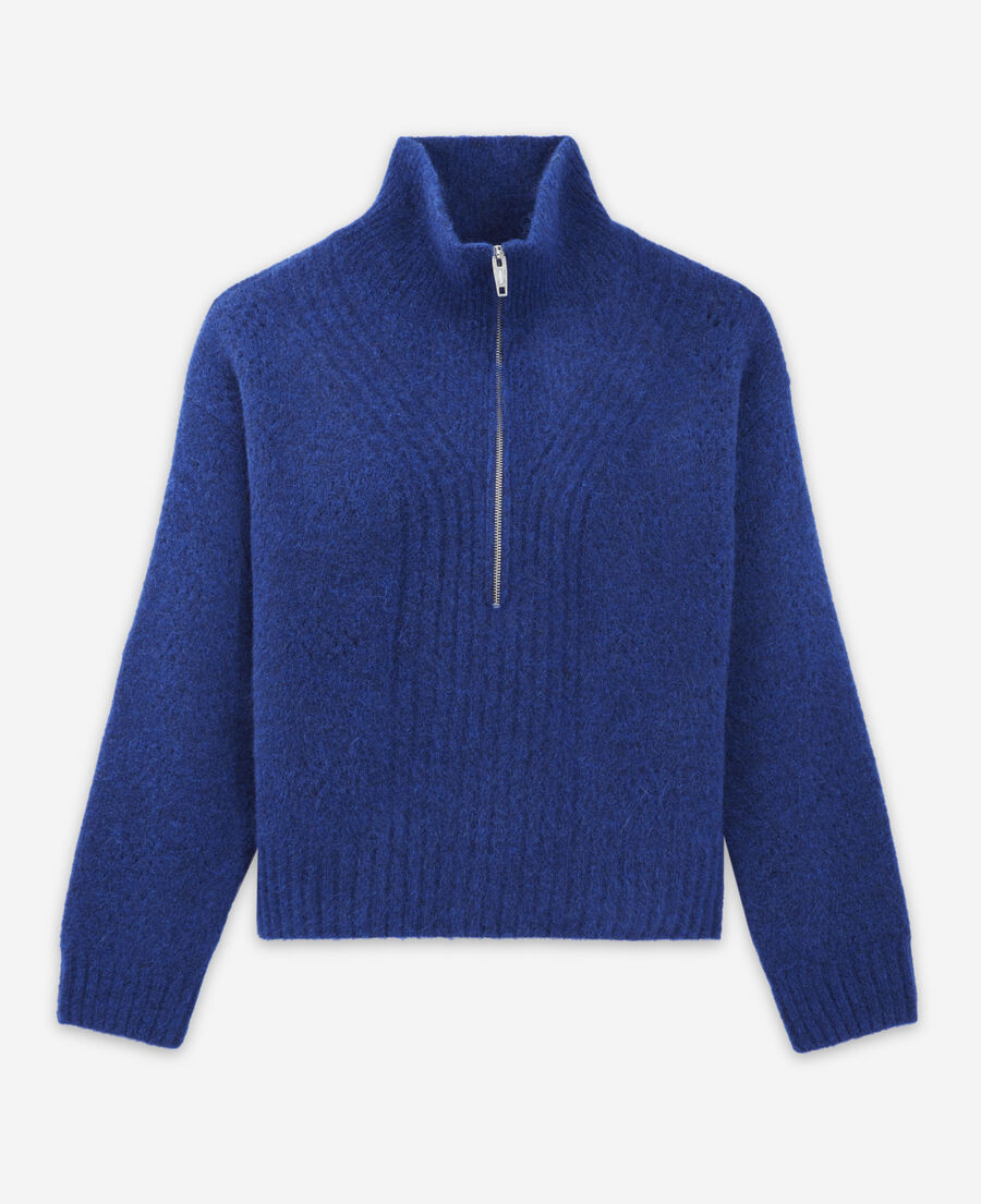 blue sweater in alpaca wool w/roll neck