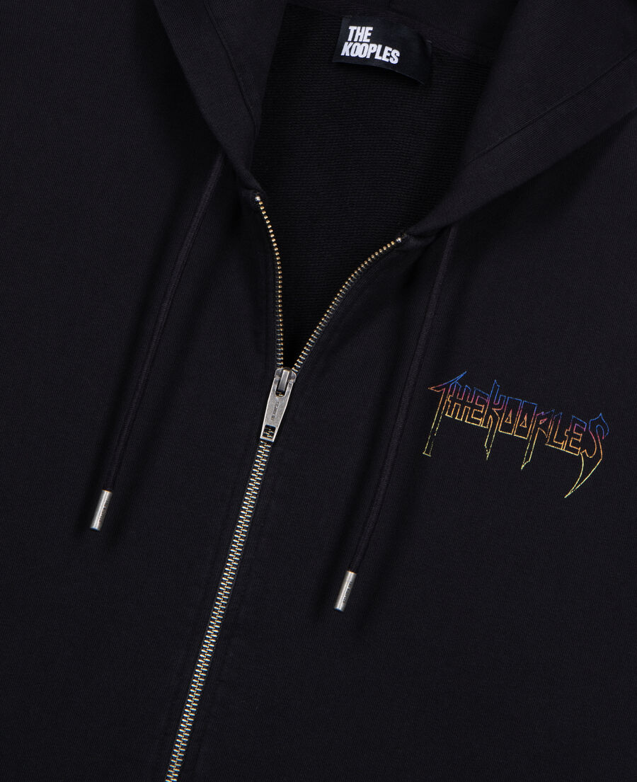 The Kooples MEN BLACK WASHED hooded sweatshirt with black screen print