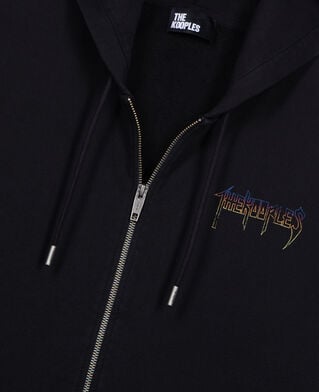 The Kooples HOMME BLACK WASHED sweatshirt à capuche et sérigraphie zippé noir