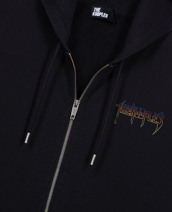 The Kooples MEN BLACK WASHED hooded sweatshirt with black screen print