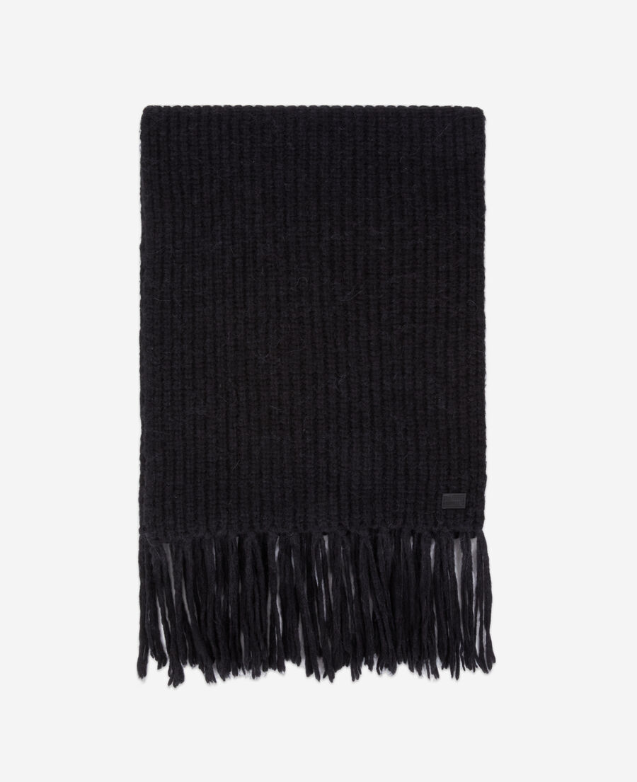 The Kooples F BLACK black ribbed wool-blend scarf
