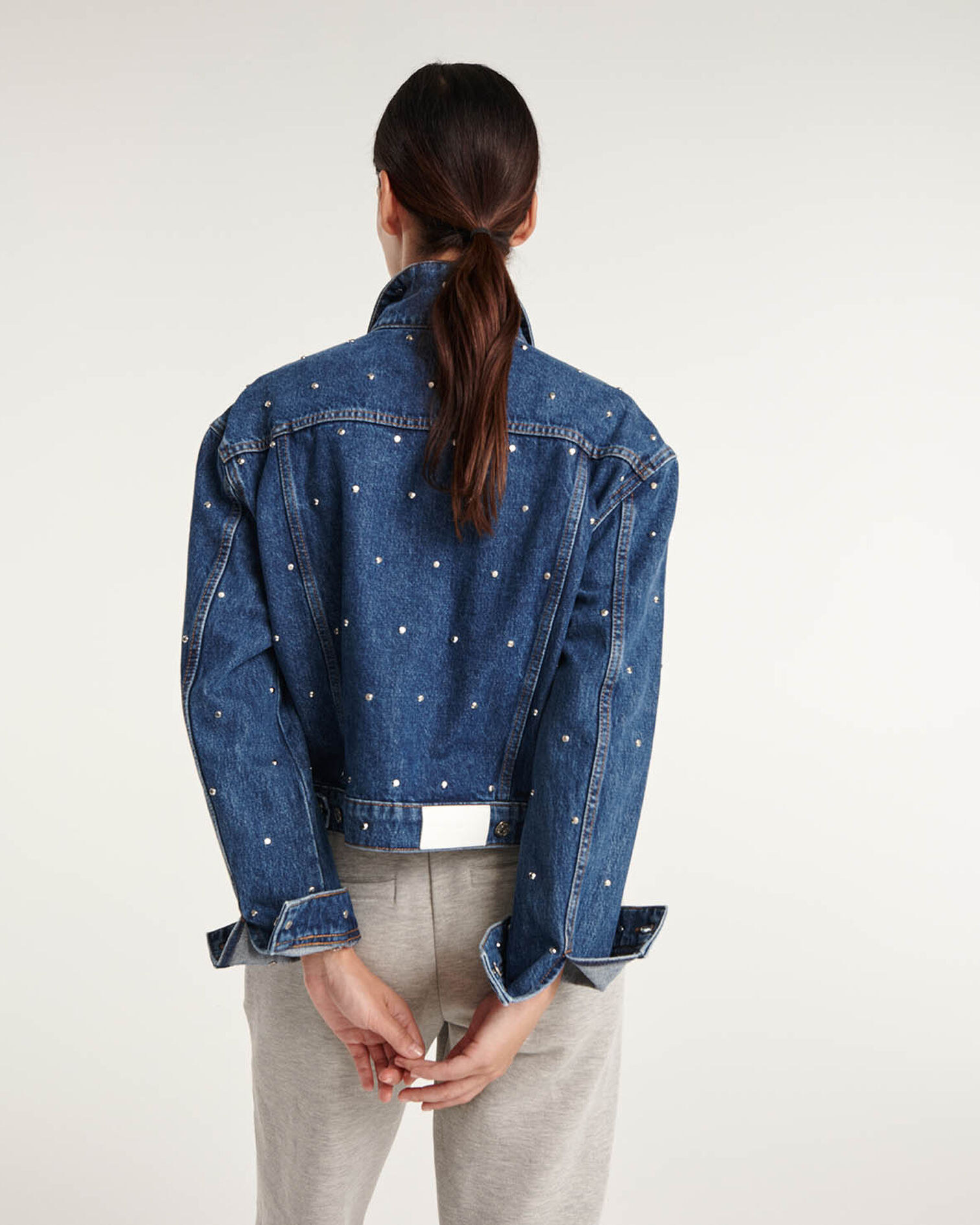 Blue denim jacket with studs all over, BLUE WASHED, hi-res image number null