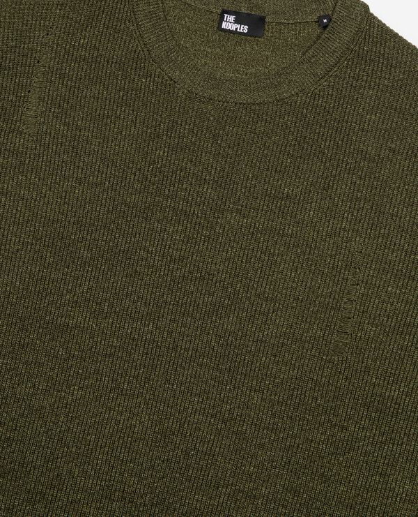 The Kooples HOMME OLIVE KAKI pull en laine et lin kaki