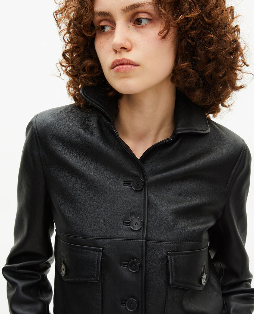 The Kooples WOMEN BLACK short black leather jacket