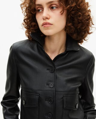 The Kooples WOMEN BLACK short black leather jacket