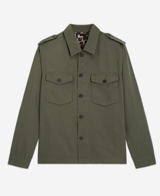 The Kooples HOMBRE OLIVE NIGHT camisa caqui forro leopardo