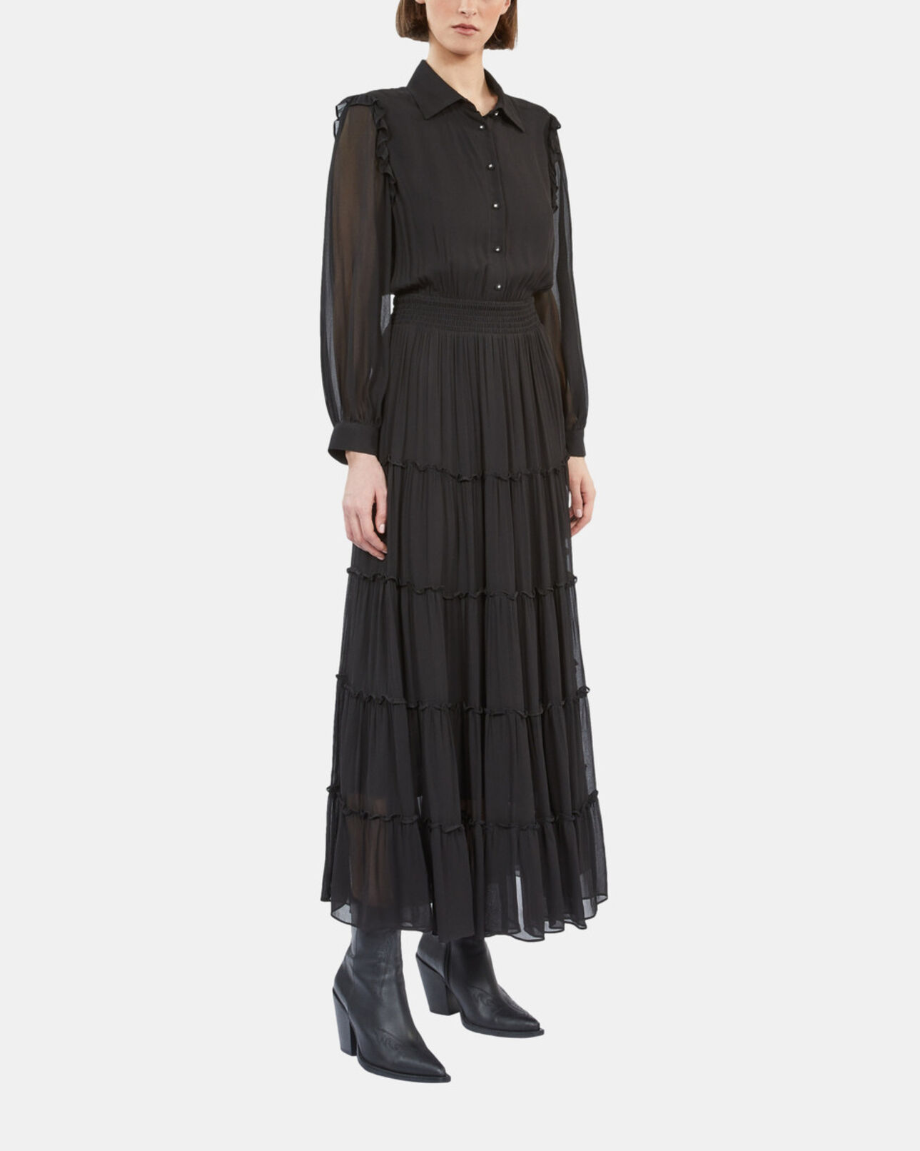 The Kooples WOMEN BLACK long black dress with ruffles