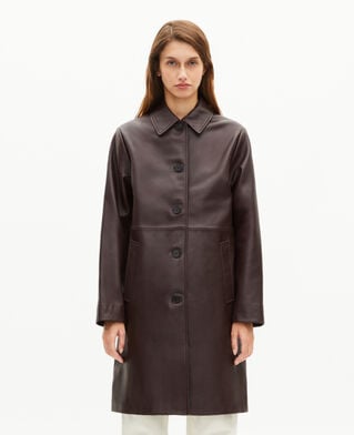 The Kooples FEMME WINE RED manteau long en cuir bordeaux