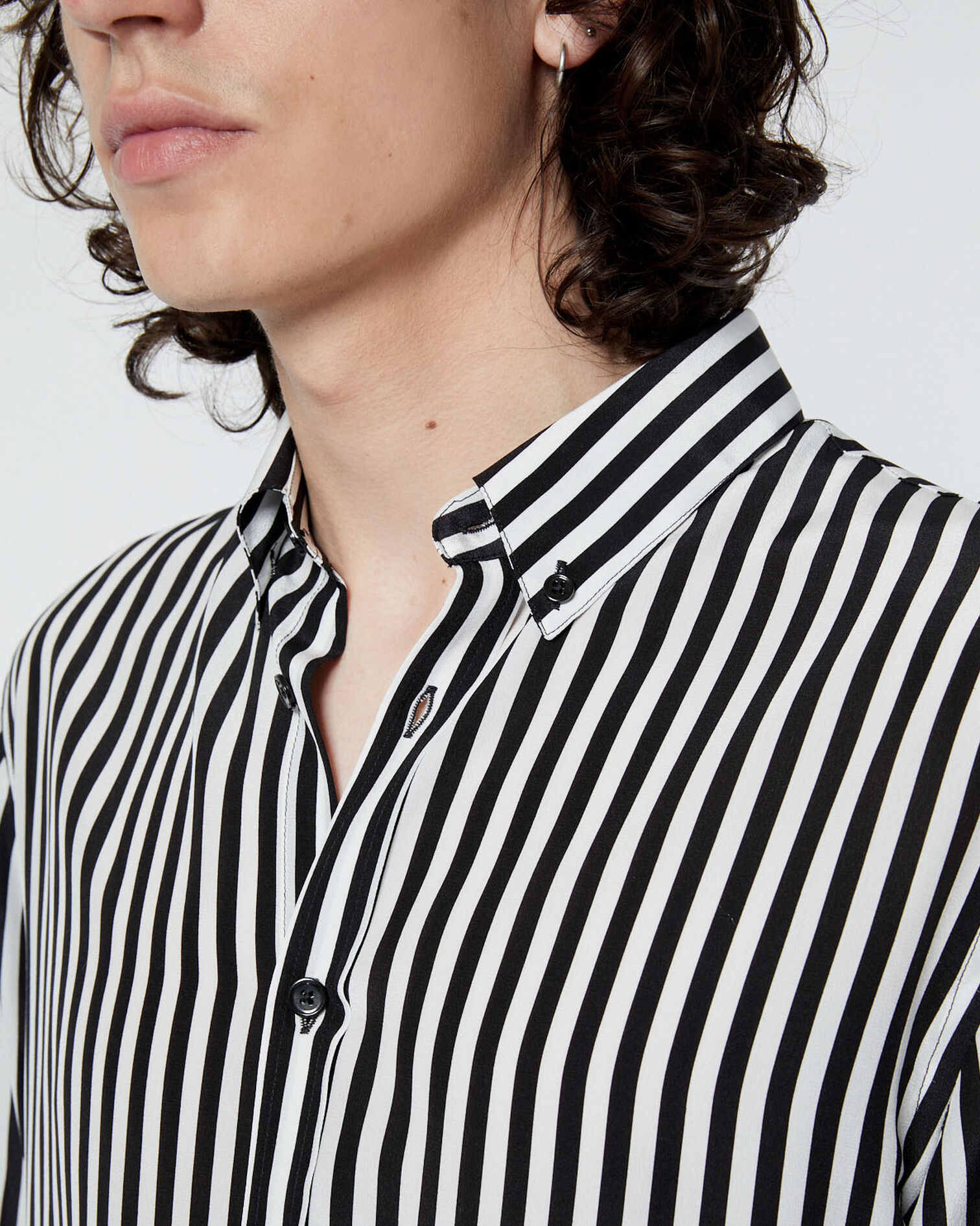 Striped black and white silk shirt, BLACK WHITE, hi-res image number null