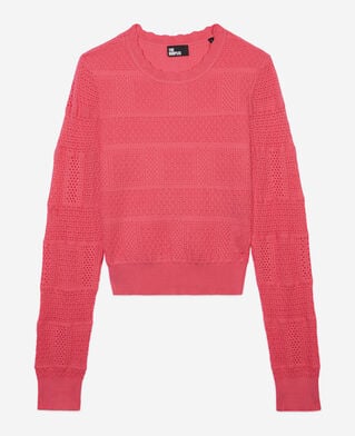 The Kooples FEMME RETRO PINK pull en maille ajourée fuchsia