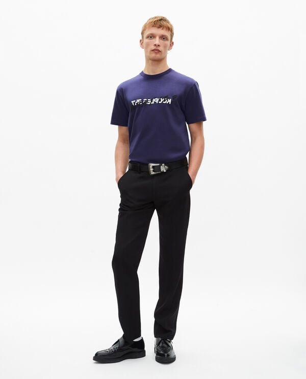 The Kooples HERREN BLUE ATLANTIQUE marineblaues t-shirt mit what-is-schriftzug