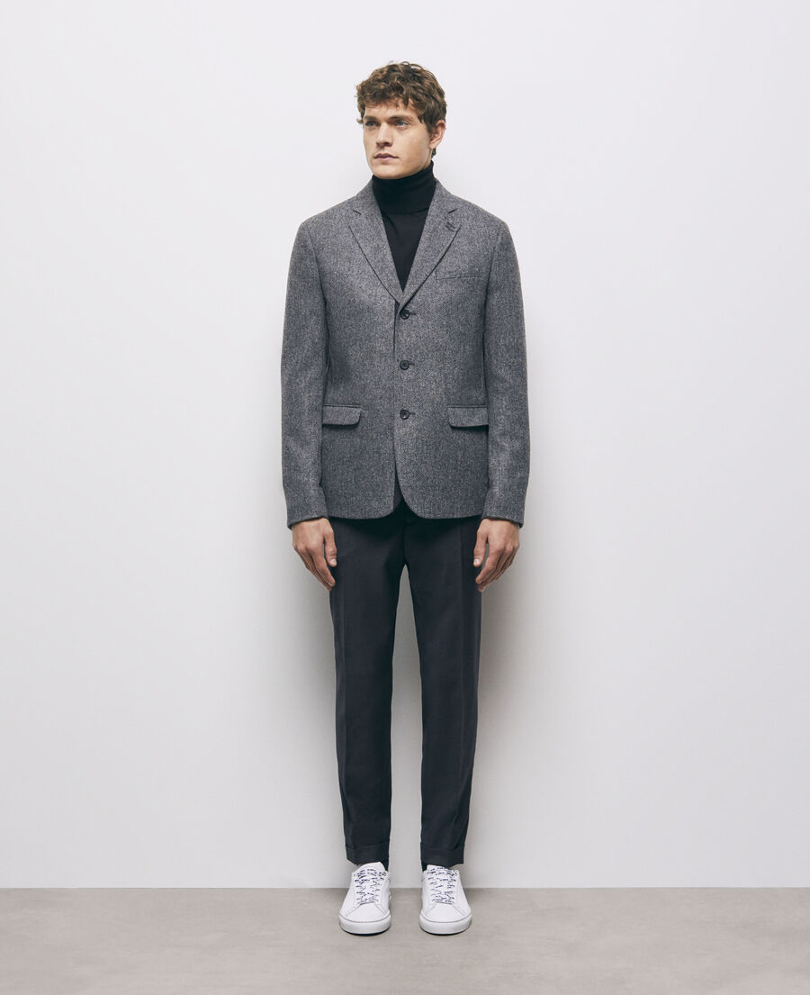 gray patterned wool jacket