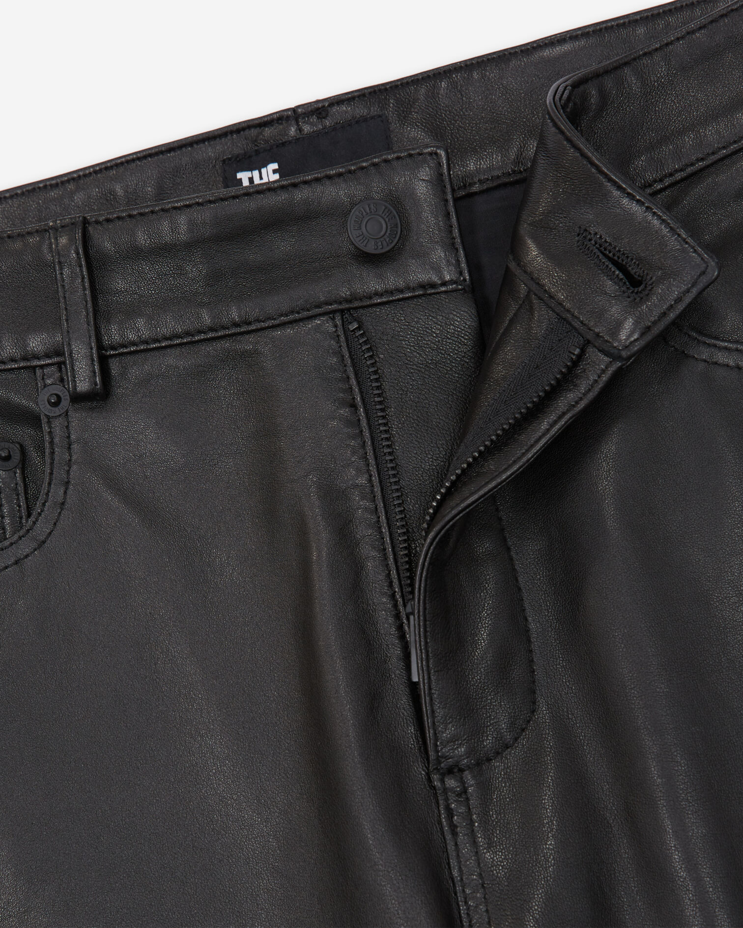Black leather slim-fit pants, BLACK, hi-res image number null