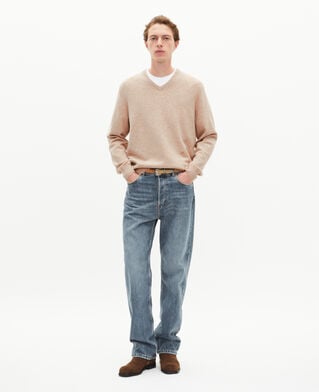 The Kooples HOMME BEIGE MELANGE pull col v en cachemire beige