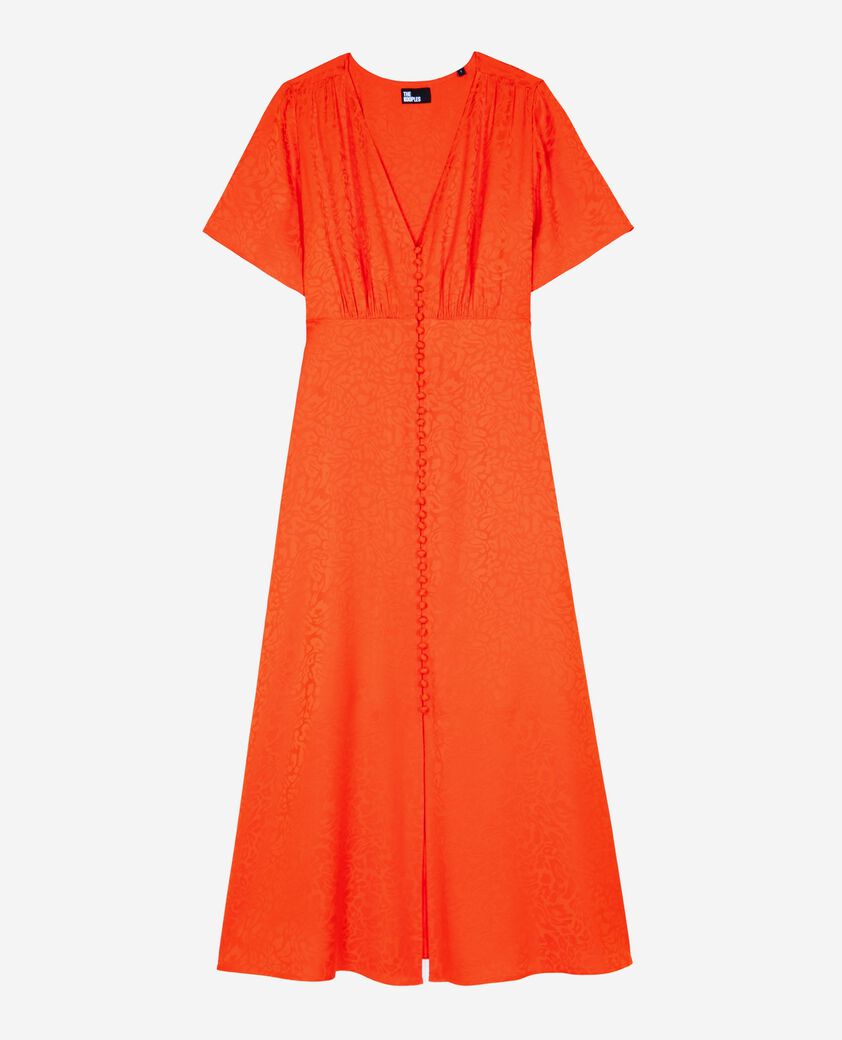 The Kooples FEMME ORANGE RED robe longue en jacquard motif léopard orange