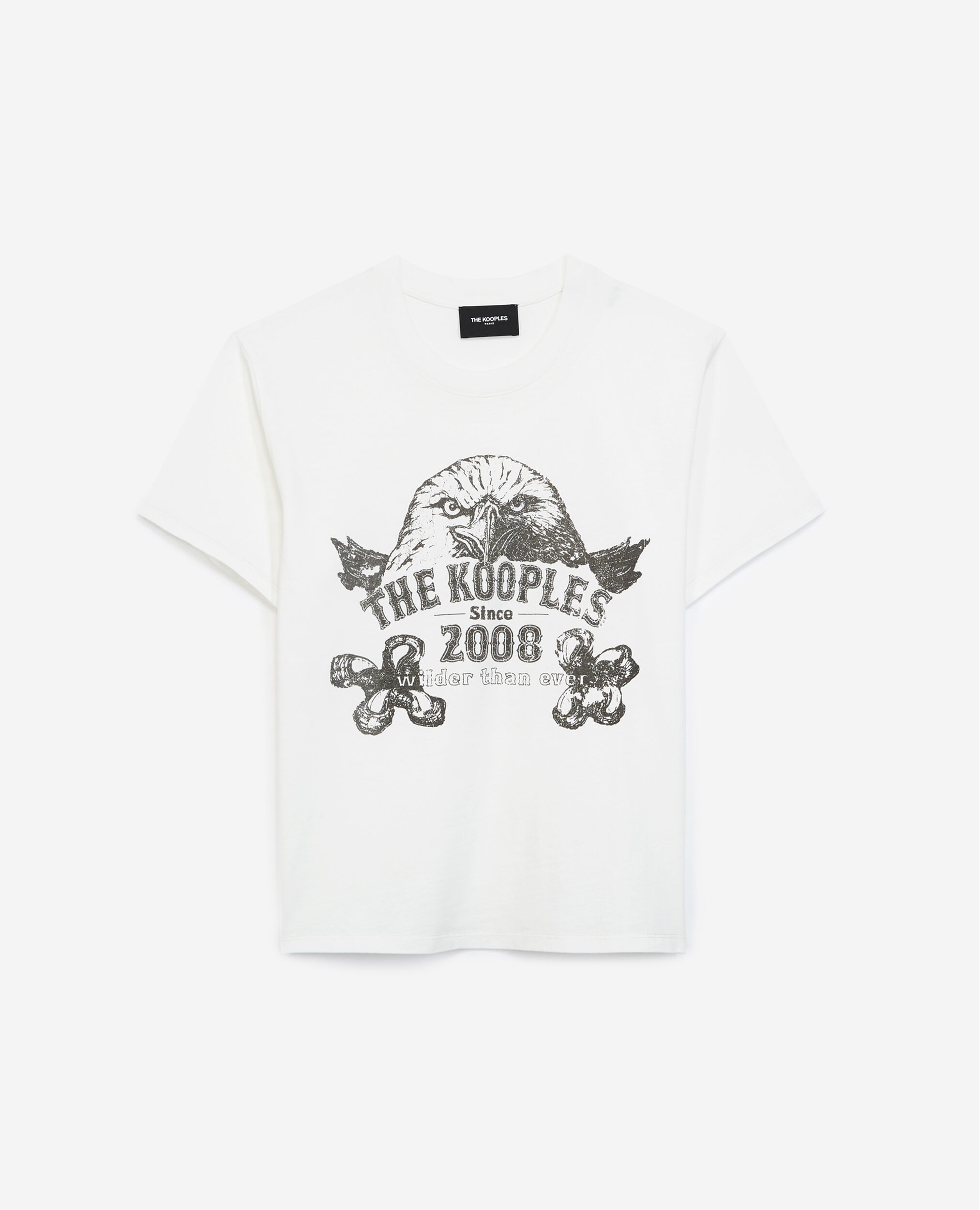 Ecrufarbenes Baumwoll-T-Shirt mit Siebdruck, ECRU, hi-res image number null