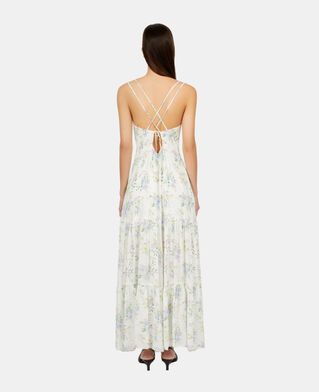 The Kooples FEMME LIGHT BLUE/WHITE robe longue fleurie avec laçage