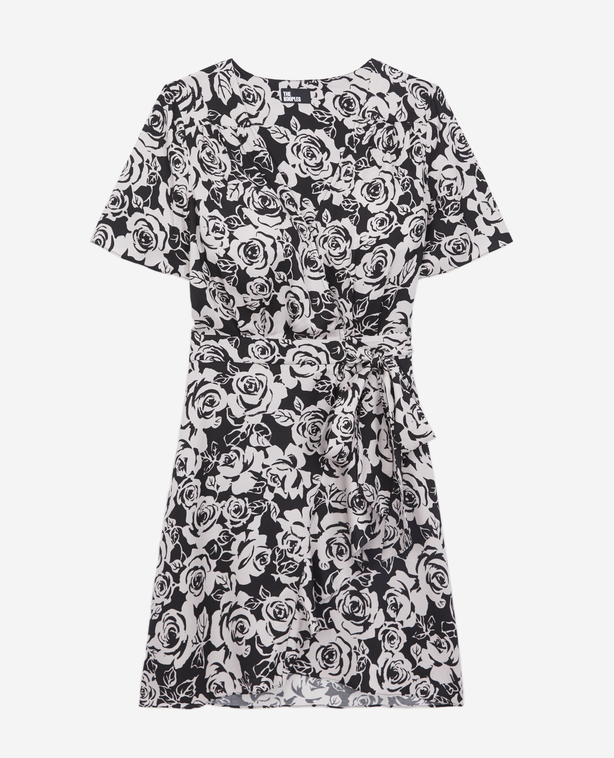 Kurzes Wickelkleid mit Print, BLACK / PINK, hi-res image number null