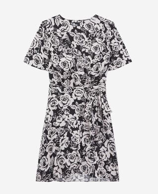 The Kooples DAMEN BLACK / PINK kurzes wickelkleid mit print