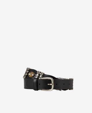 The Kooples FEMME BLACK ceinture fine en cuir noir avec ornements