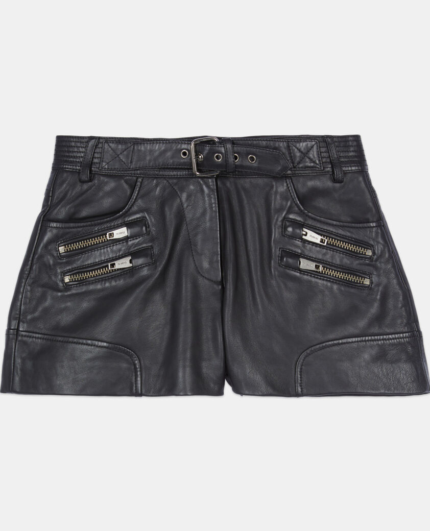 The Kooples FEMME BLACK short en cuir noir