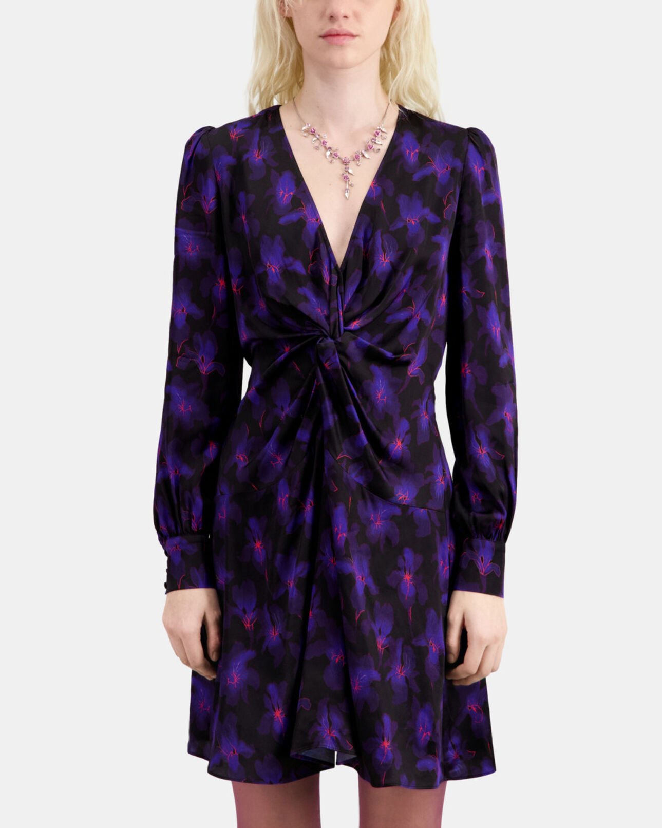 The Kooples MUJER BLACK /LIGHT PINK / BLUE vestido corto estampado drapeado
