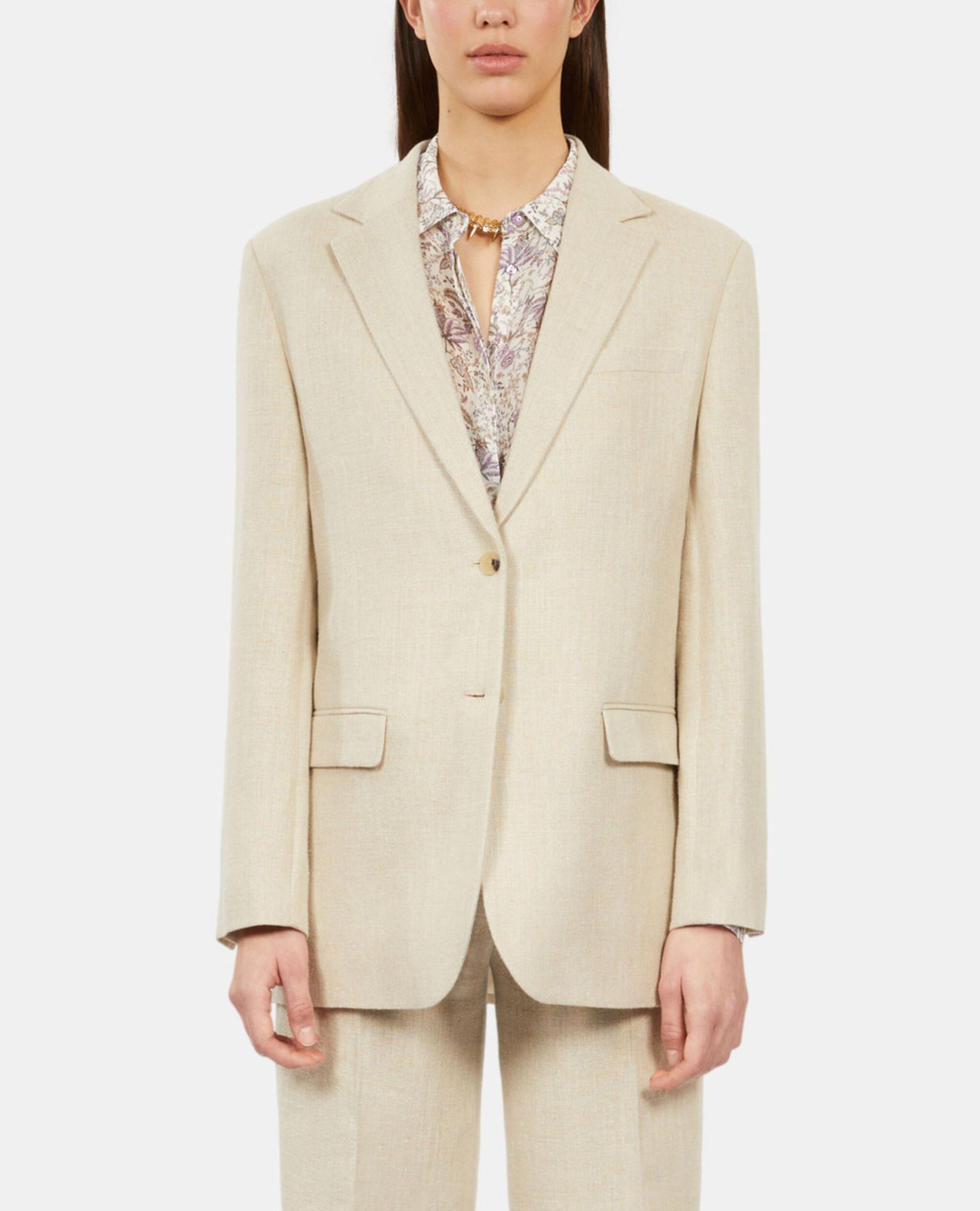 Ecru linen suit jacket, BEIGE, hi-res image number null