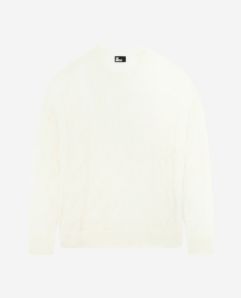 The Kooples FEMME ECRU pull &agrave; torsades en laine m&eacute;lang&eacute;e &eacute;cru