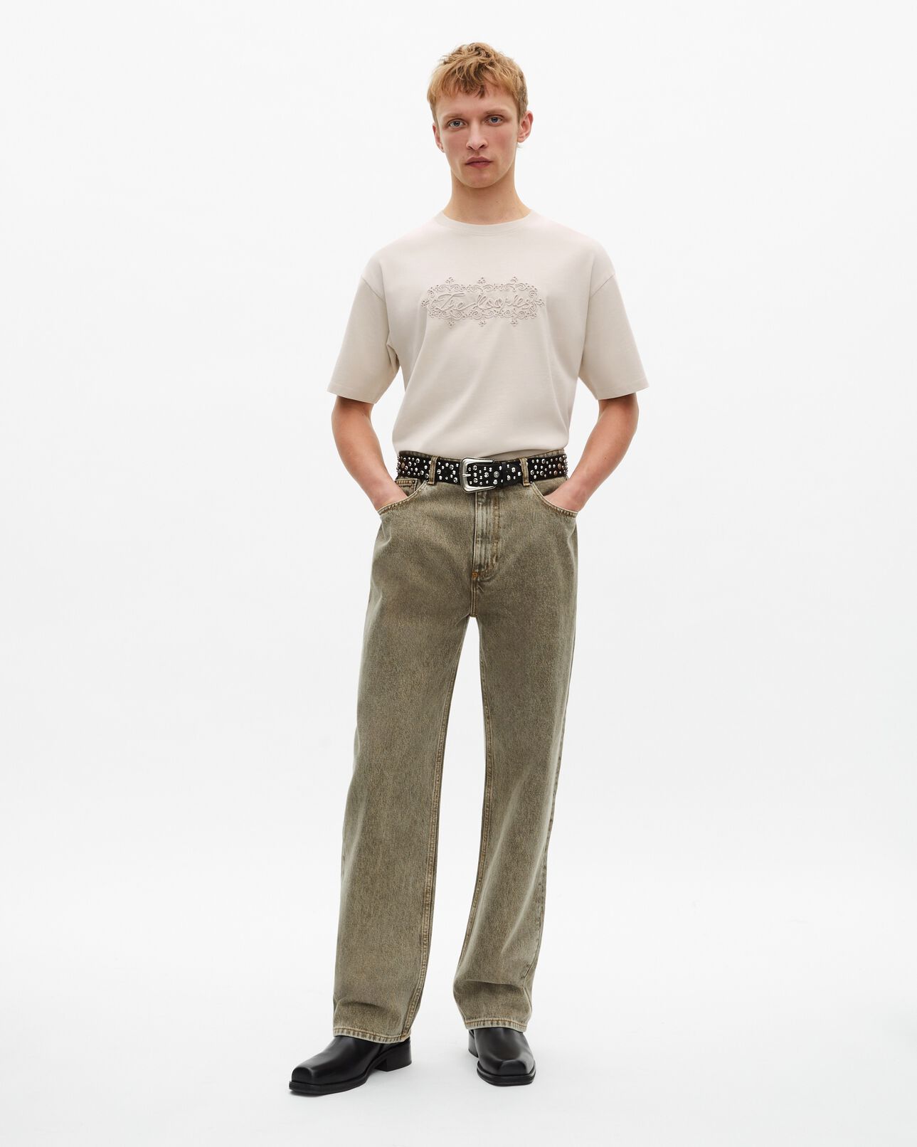 The Kooples HOMBRE BEIGE GREY camiseta logotipo bordado beige